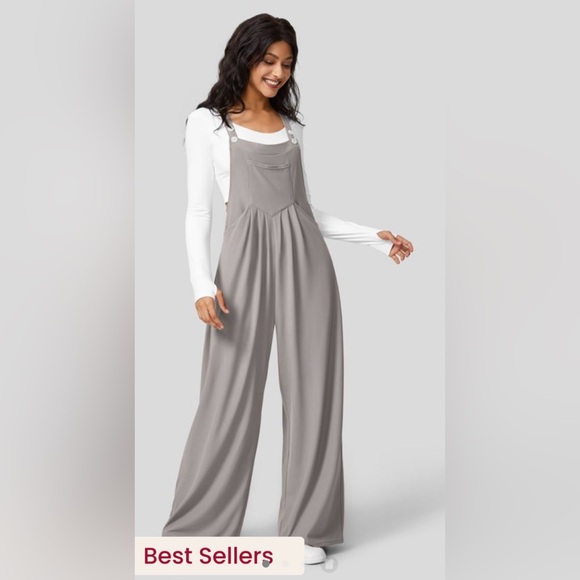 HALARA Pants - Halara Adjustable Strap Button Multiple Pockets Waffle Overalls Mink Ash